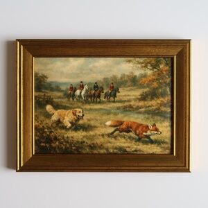 Vintage inspired Hunting Scene Framed Art print Gold Frame 5x7 golden retriever